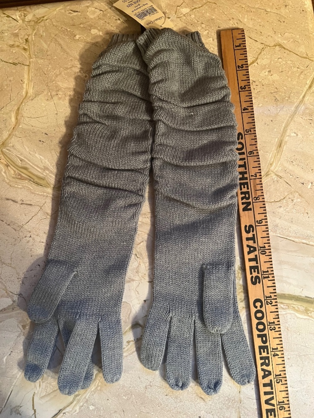 Coldwater Creek Long Ruched Knit Glove Gray new with tags